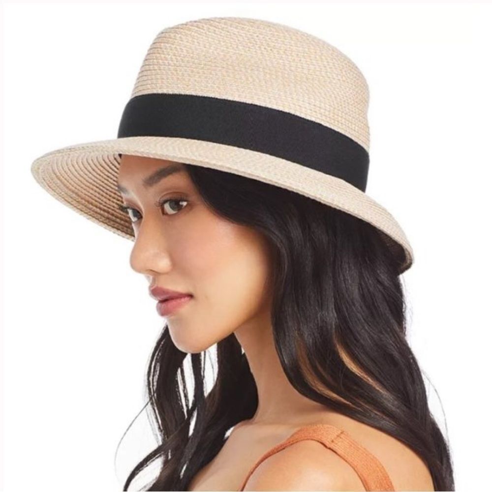 Eric Javits Squishee Classic Fedora Packable SUN HAT Cream/Black NEW $285 - Picture 2 of 6